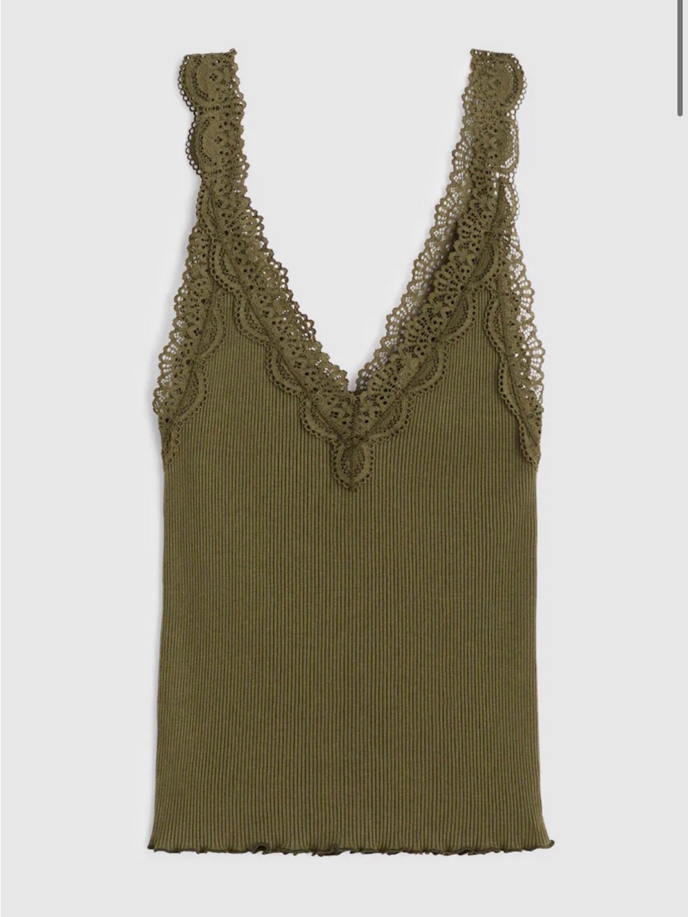 NWT Madewell Lace-Trim Ribbed V-Neck Tank Small Faded Ivy